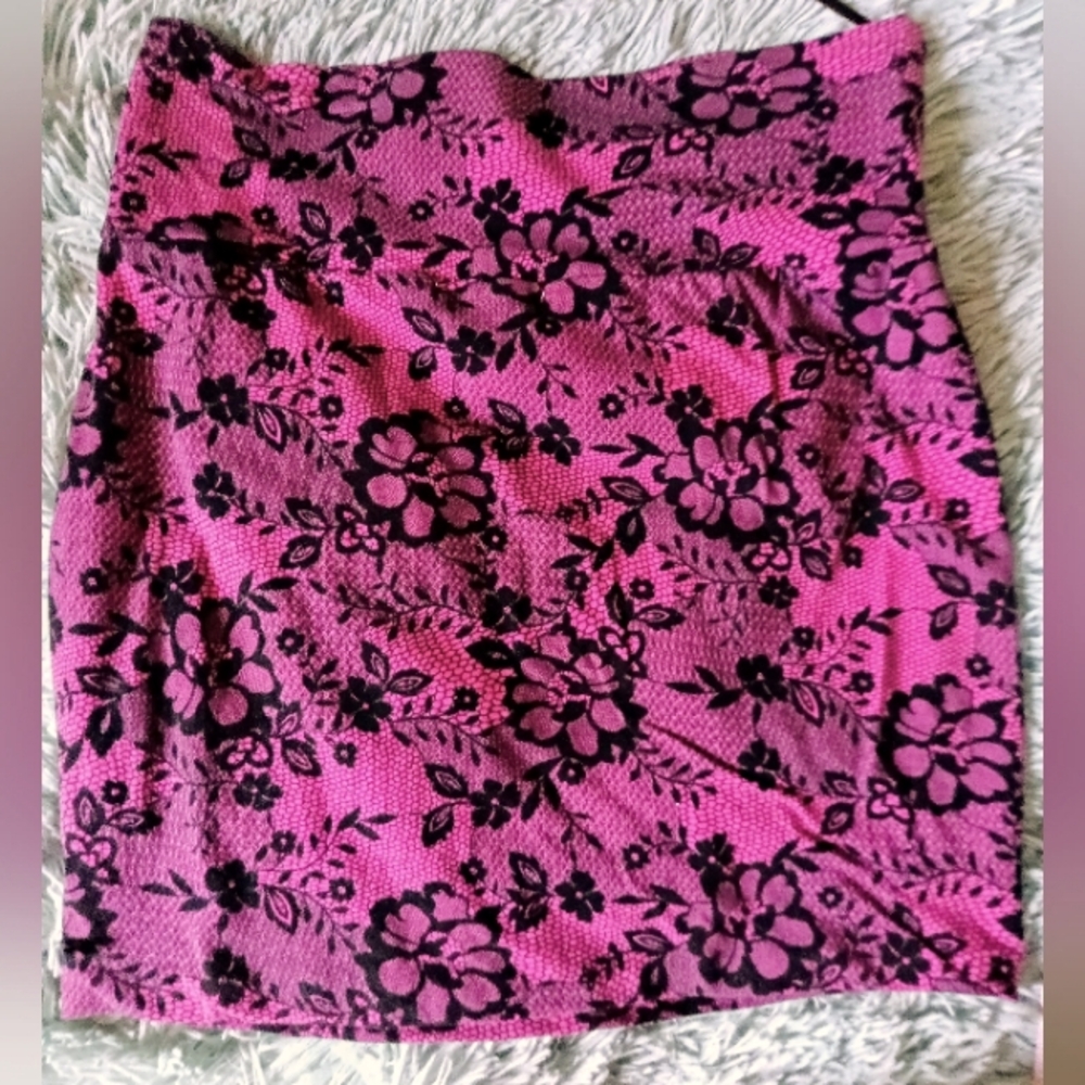 Ambiance Pink and Black Floral Mini Skirt